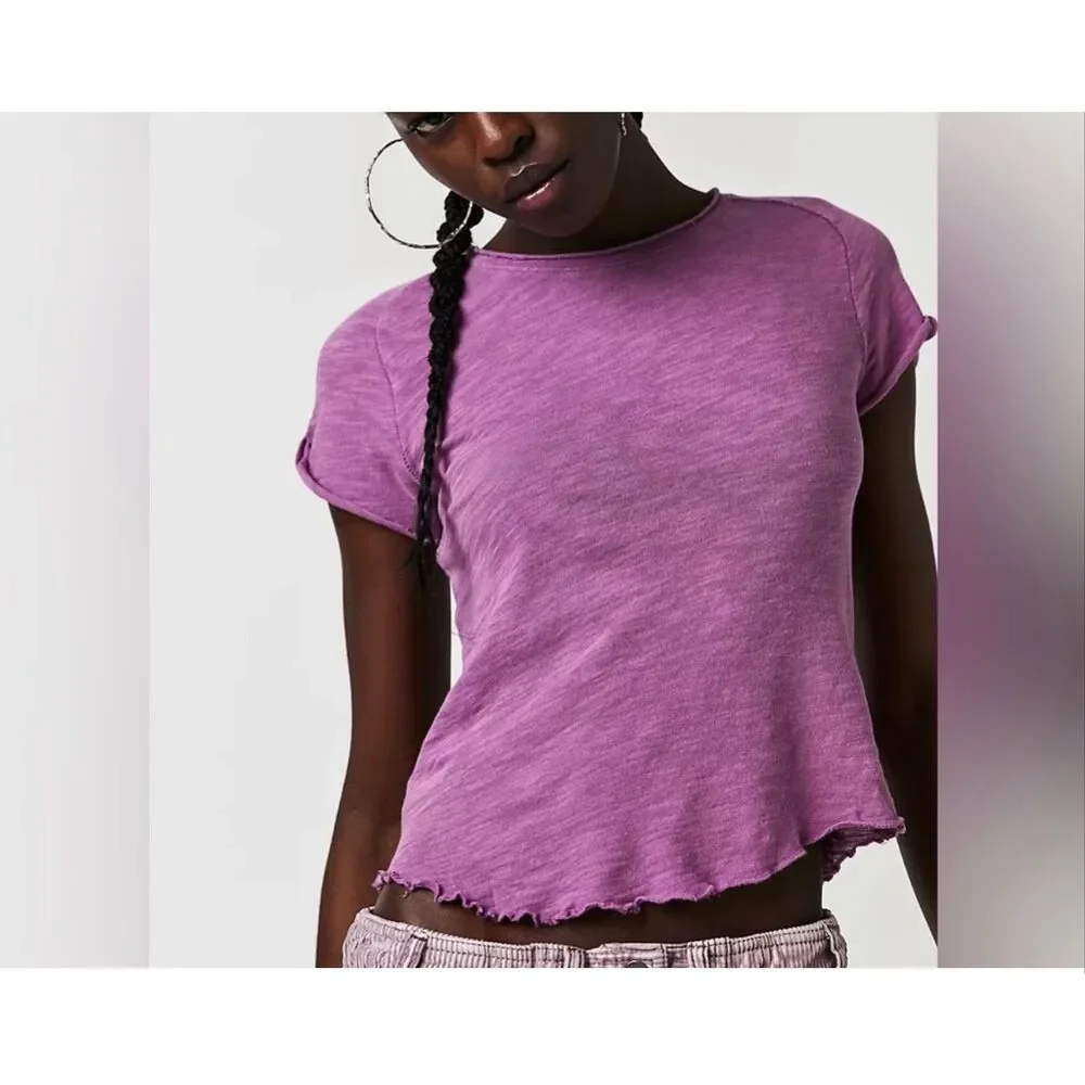 Free People X We The Free Be My Baby Tee in plum size Medium NEW